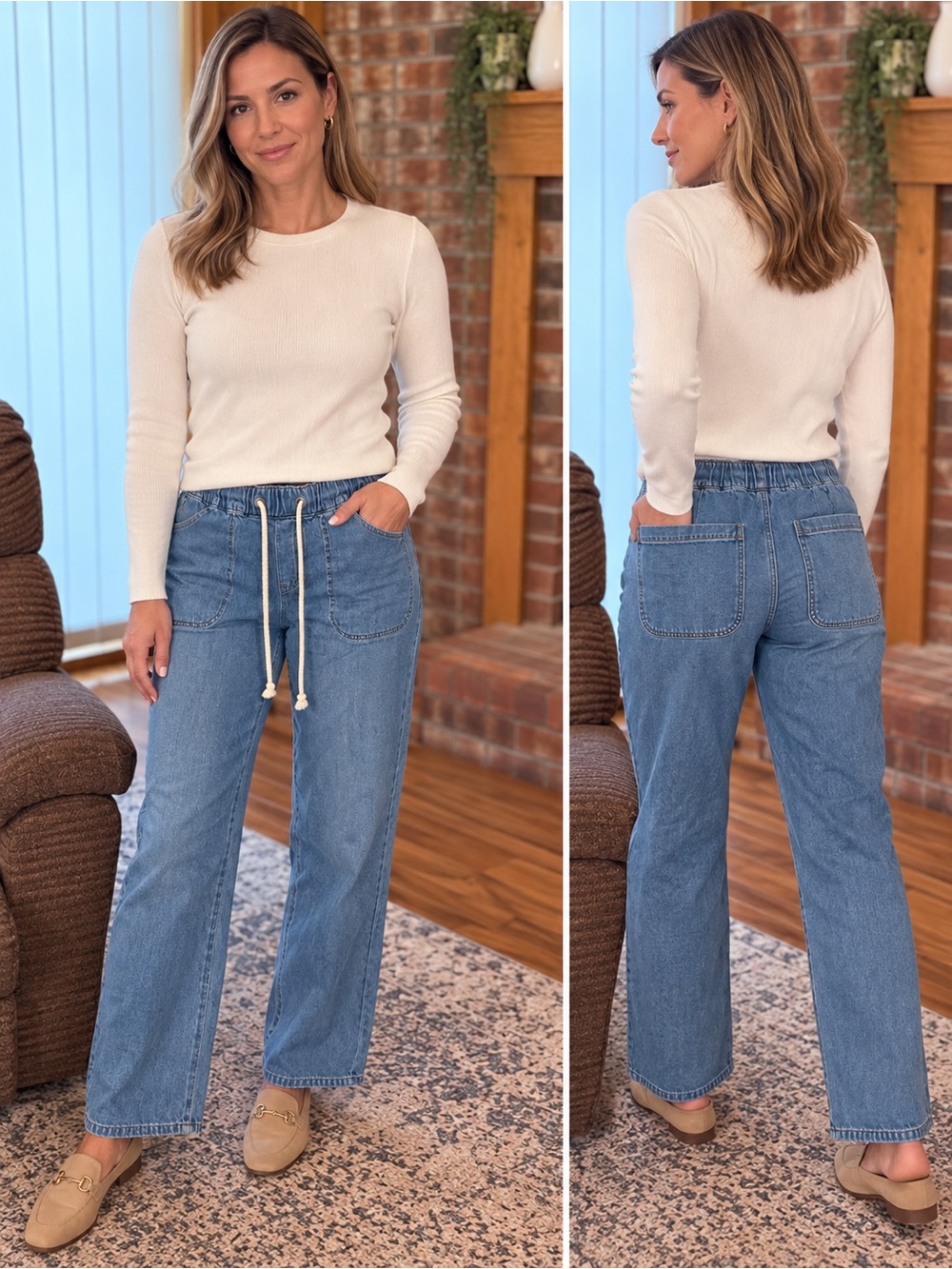 J. Crew Mid Wash Denim Relaxed Drawstring Jeans